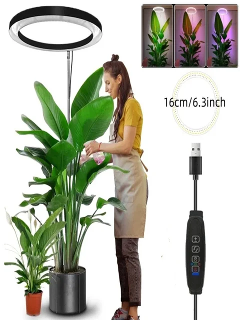 165cm Height Adjustable LED Ring Grow Lights Indoor Plants Full Spectrum Large Plant Light for Indoor Plants USB Growing Lamp 5