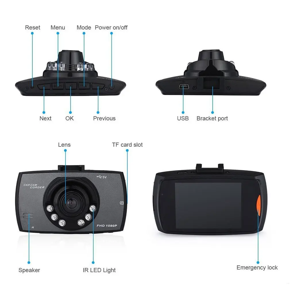 CATUO-Caméra de tableau de bord complet pour voiture, enregistreur vidéo, résistant à 2.4, grand angle, détection de mouvement, capteur G nocturne, G30, 120 pouces