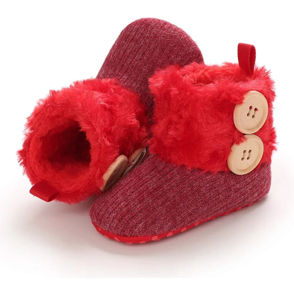 1Pair Baby Boy Girl Snow Boots, Infant Fuzzy Soft Sole Ankle Booties, Toddler Winter Warm Crib Toddler Shoes, Christmas Gifts