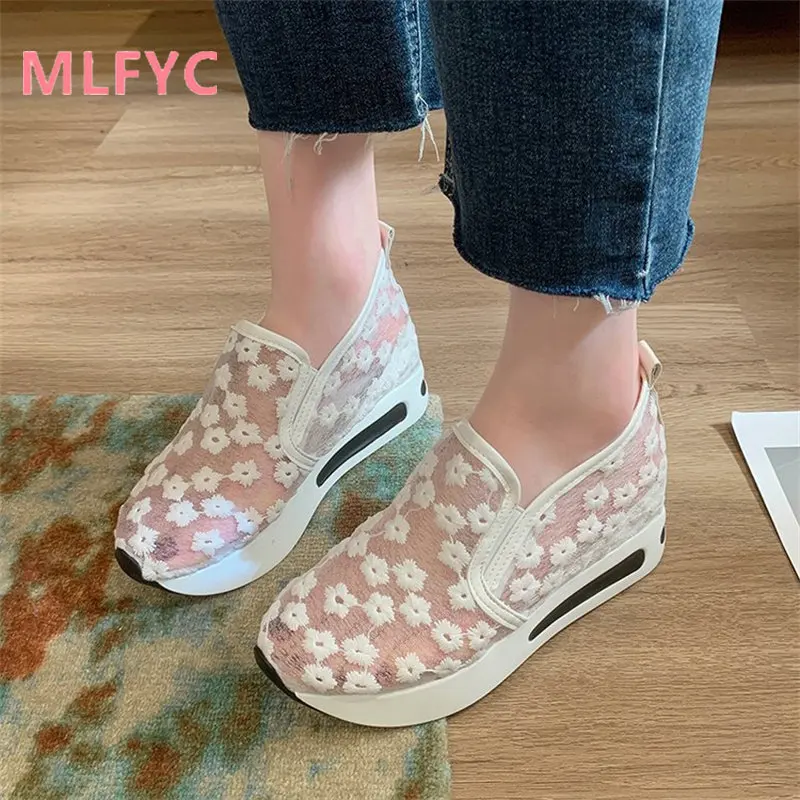 2023 spring and summer new muffin bottom mesh breathable fashion slip-on women's single shoes casual flat women's shoes summer and autumn women s shoes fashion white shoes muffin bottom new shoes breathable mesh leisure sports trendy daddy shoes