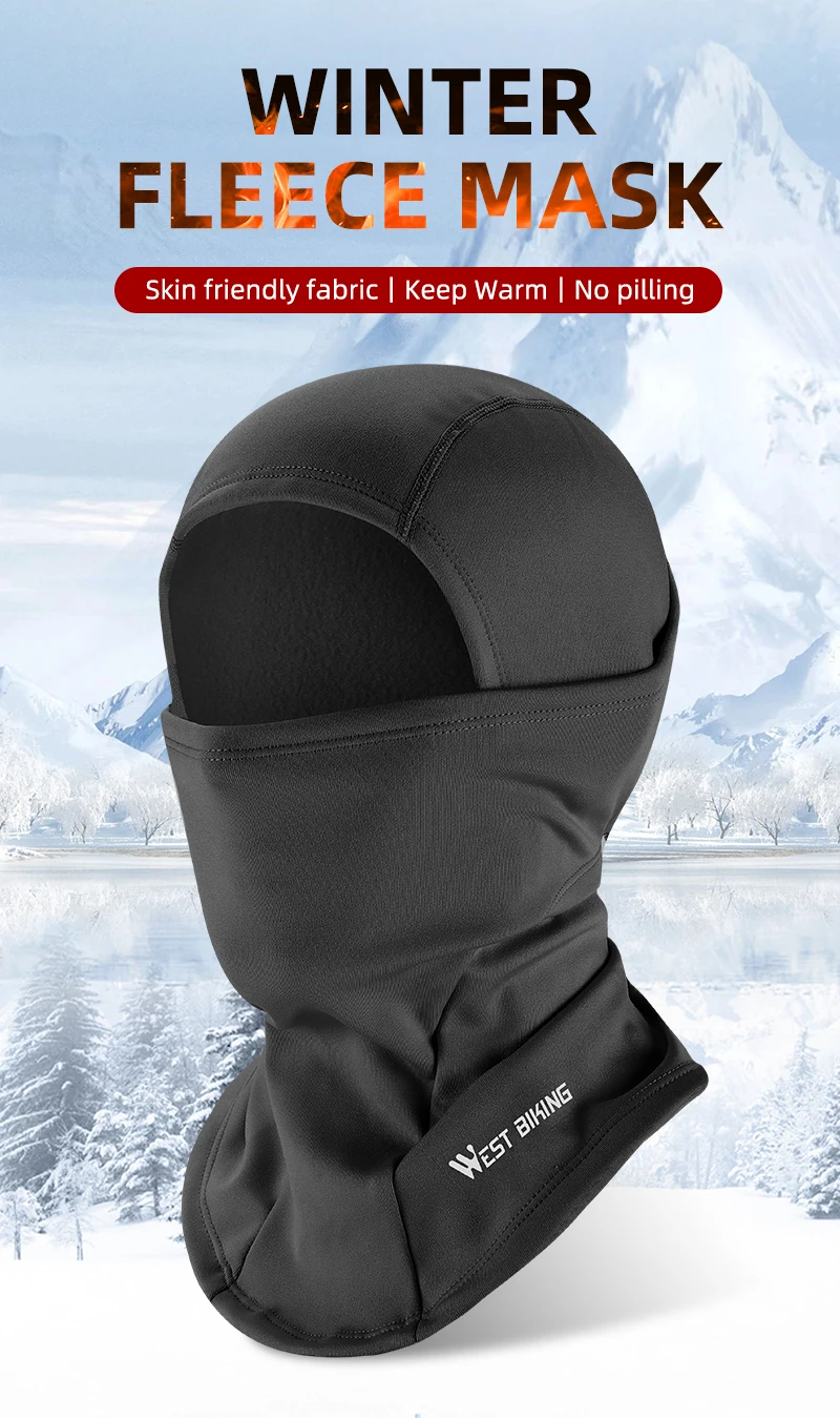 WEST BIKING Fahrradmütze, Winter, warm, Laufschal, Sturmhaube, Samt, Fahrrad-Vollgesichtsabdeckung, Kopfbedeckung, Klettern, Angeln, Skaten – Detail 1