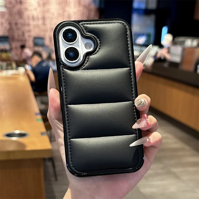 Luxurious Down-Filled Cotton Phone Case - Shockproof Soft TPU Cover with Large Camera Opening