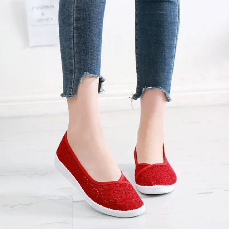 Women shoes summer casual flats breathable lace work shoes