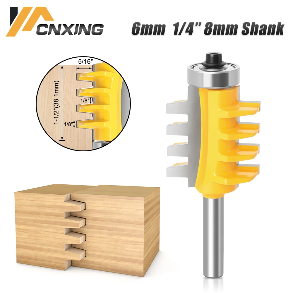 6mm/8mm 1/4" Shank Rail Reversible Finger Joint Glue Router Bit Wood Milling Cutter Mortaise