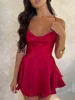 Women Solid Color Cami Playsuits Backless Women Sexy Spaghetti Strap Sleeveless Halter Shorts Jumpsuit Ruffle Romper Clubwear 6