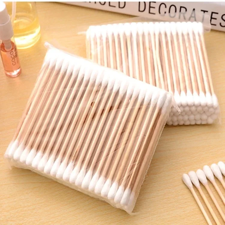 Family Pack 100PCS Disposable Baby Cotton Swabs Double Head Wooden Handle Sanitary Cleaning Care Tools Disinfection Cotton Swabs cotton swabs