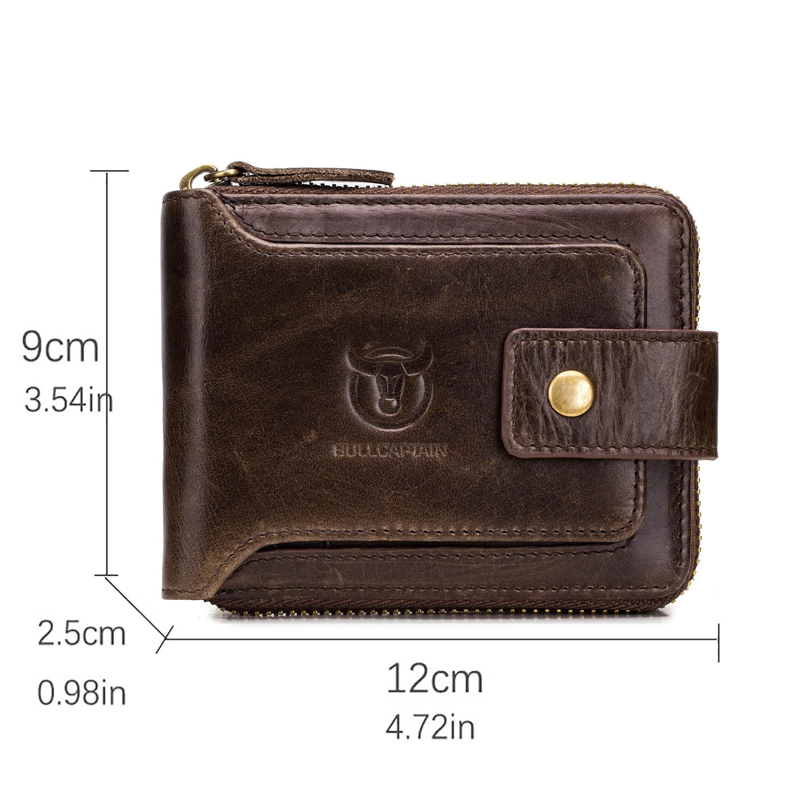 Genuine Leather Men's Wallet with Zipper - RFID Blocking, Large Capacity, Vintage Design, ID Window & Coin Pocket
