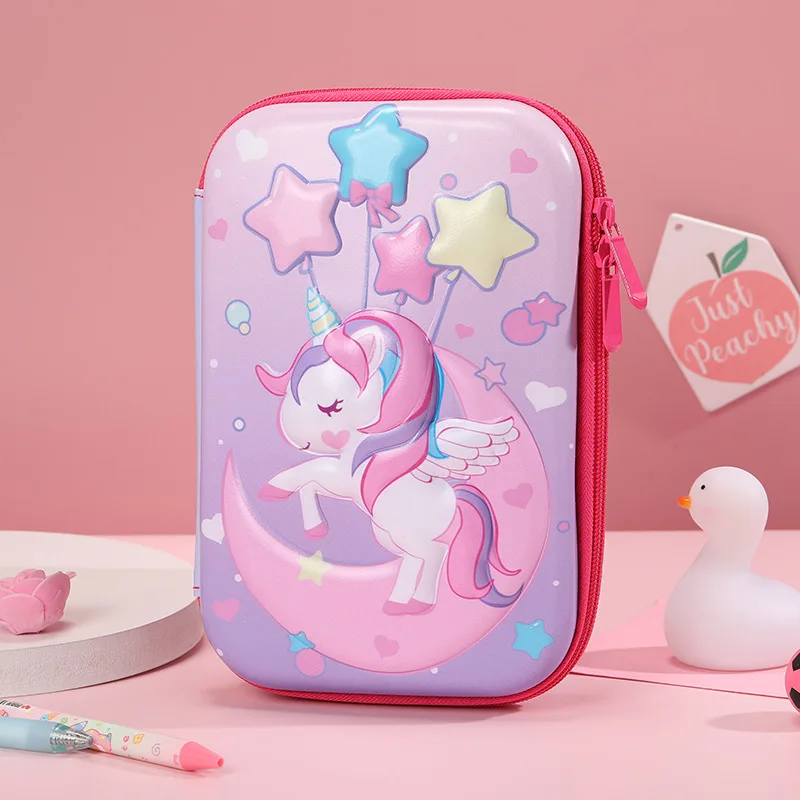 Caja de lápices de gran capacidad para niños y niñas, estuche de papelería de dibujos animados en 3D, portalápices, suministros escolares de EVA, unicornio, bolsa para bolígrafos, rosa, Blu