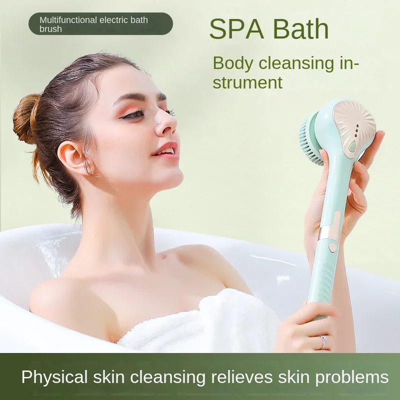 Electric Bath Shower Brush Long Handle Silicone Multifunctional Electric Bath IP67 Waterproof Shower Brush Back Scrubber
