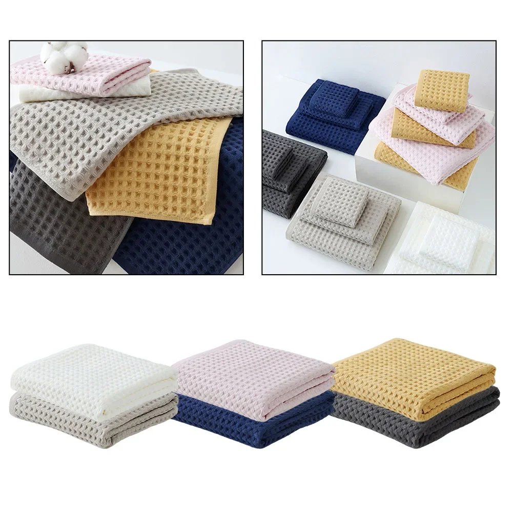 3pcs Cotton Bath Towel Waffle Weave Soft Highly Absorbent Bathroom Washcloth For Adult Children Home Bathroom Supplies
