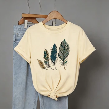 Art Geometric Print with Turquoise and Brown Vintage Design Tee Tops Women's Casual T Shirt Summer Short Sleeve T-Shirt Clothes 1