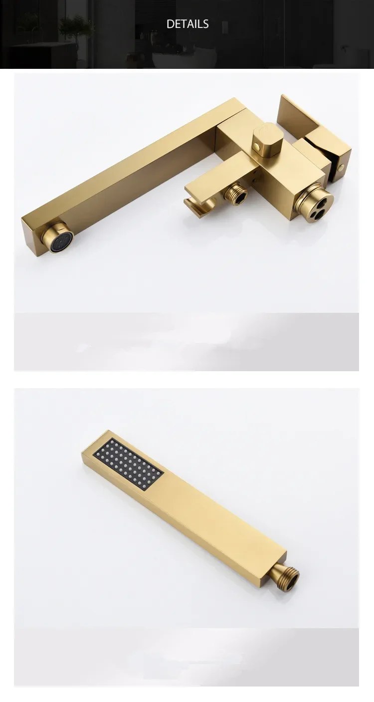 Description Picture 4 of itemBathroom Bathtub Faucet + Handheld Shower Free Standing Brushed Gold Luxury BathTub Mixer Taps Floor Mounted