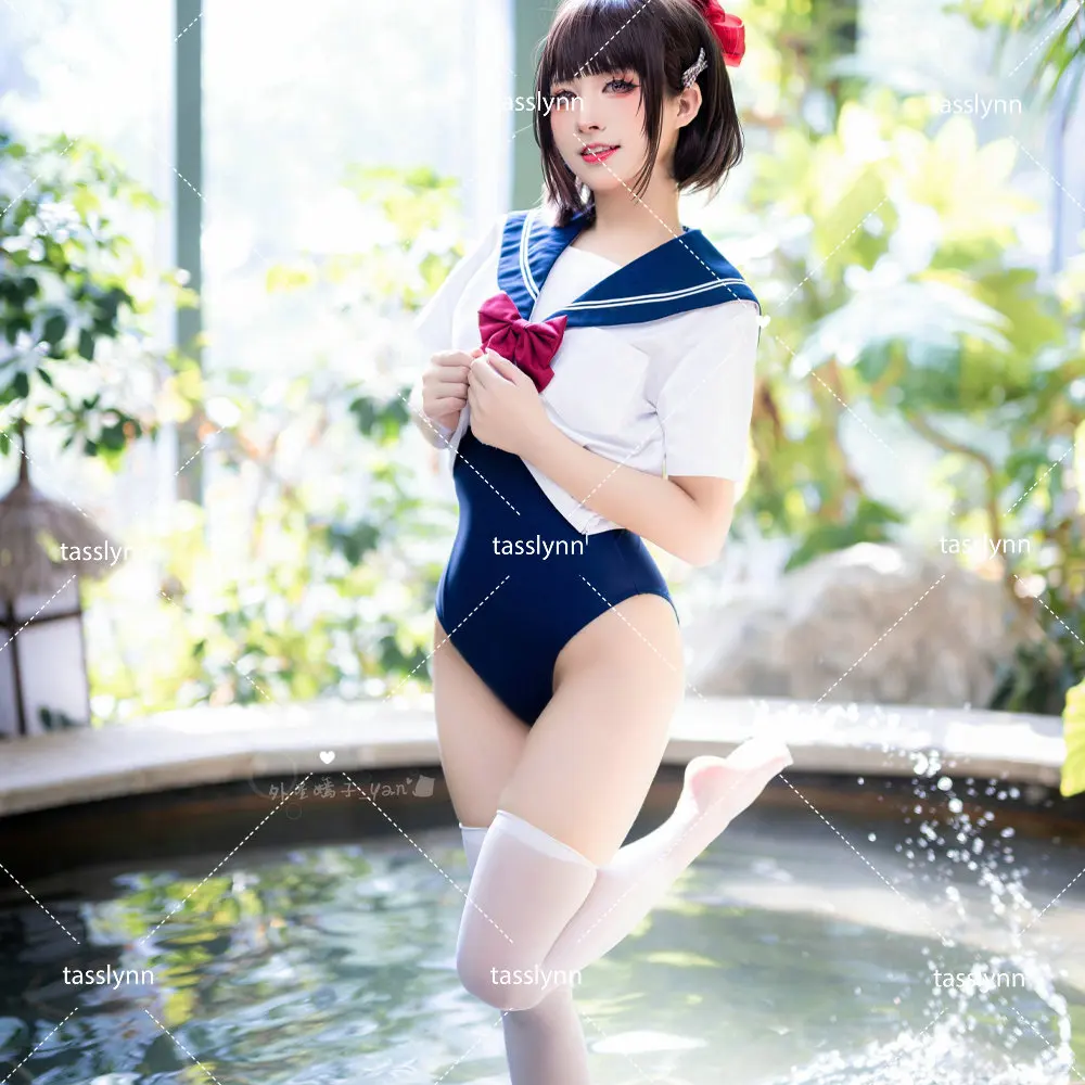 女性のための日本の夏の水着コスプレコスチュームキュートでかわいいスーツ黒と青夏