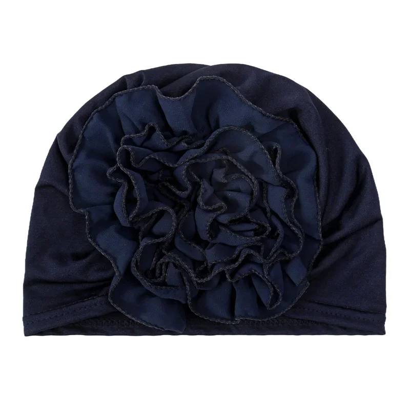 KepaHoo Solid Color Chiffon Flowers Turban Hijabs Fashion Ladies Head Wraps Muslim Hats Breathable Chemo Cap For Women Girls 4