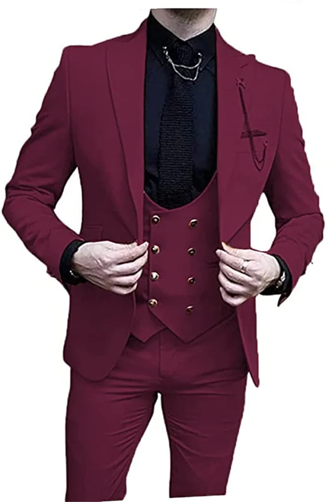 2023 Oil Green Wedding Mens Suit For Groom Tuxedos Slim Fit Prom Party Custom Men Suits 3 Piece Jacket Pants Vest Male Clothes