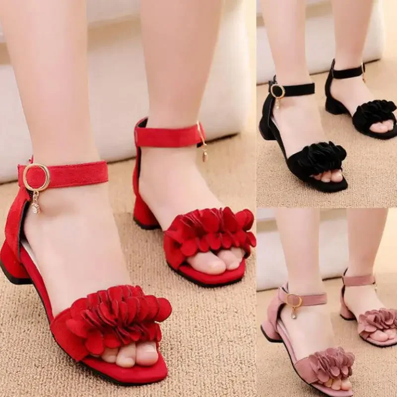 

Summer Kids Leather Shoes Girls Wedding Dress Shoes Children Princess Flower Sandals For Girls Casual Dance Shoes Flat Sandals