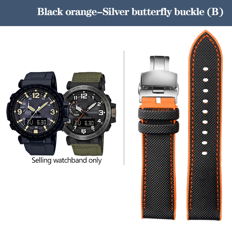 Durable Nylon Rubber Bottom Sports Watchband - 24mm Canvas Silicone Strap