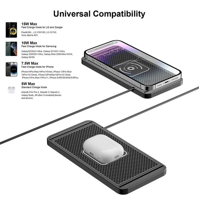 Wireless Car Charger Charging Pad Non Slip Qi Fast Charger For Car