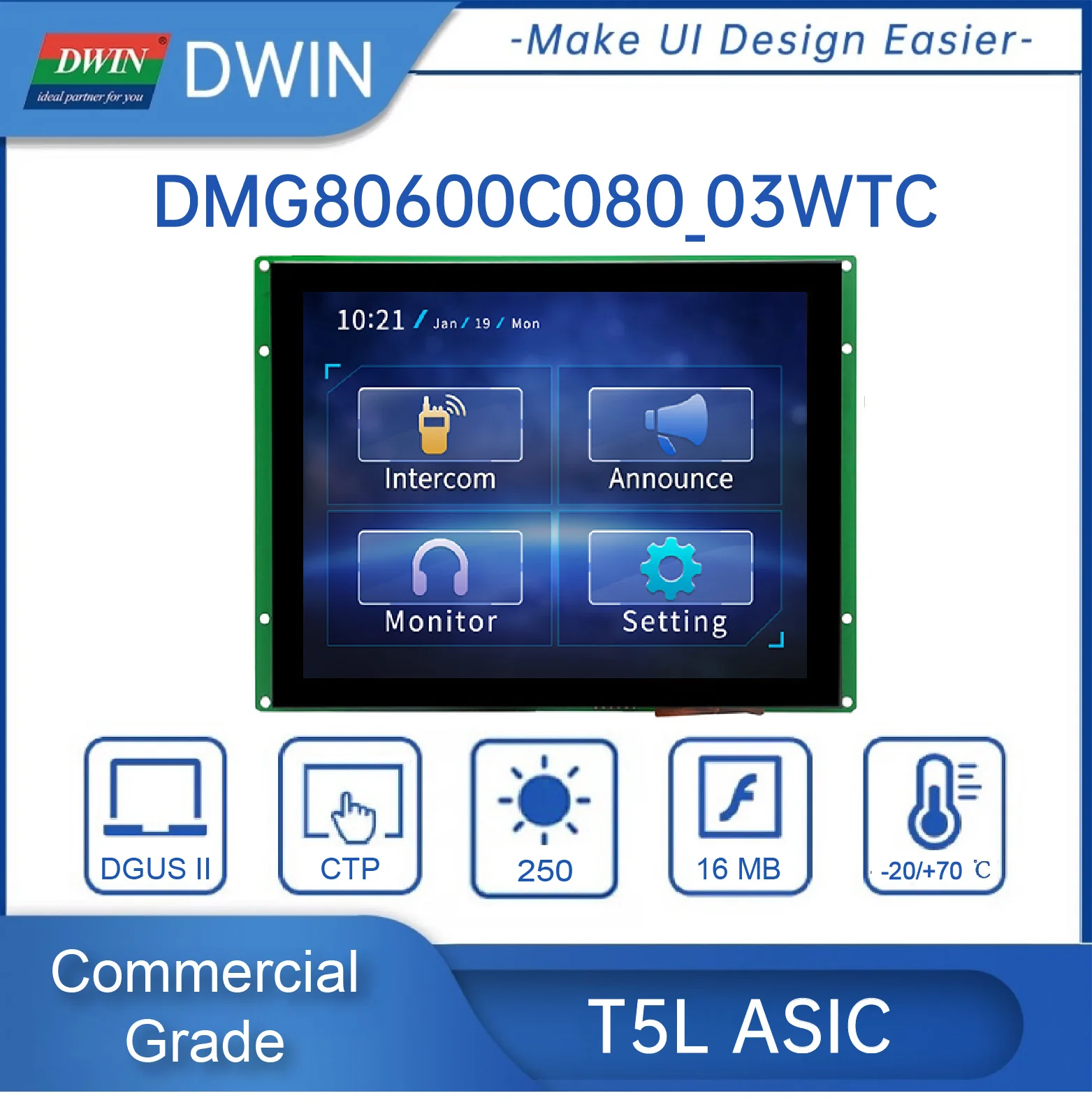 Dwin Polegada 800x600 Uart Porta Serial Expositor Rs232 Interface Ttl ...