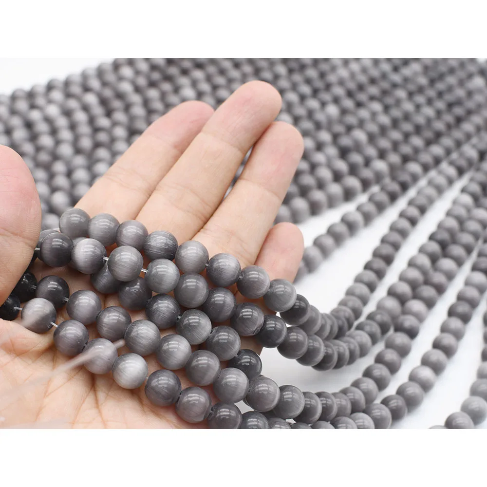 6mm Natural Smooth Dark Grey cat's eye Round stone beads For DIY Bracelet Necklace Jewelry Making Strand 15