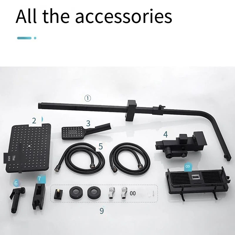 Bathroom ShowerBrass Faucets Bathroom Shower Mixer Crane Bidet Faucet Rainfall Shower Set Spray With Shelf Black