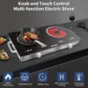 Electric Cooktop 110V, Portable Electric Stove with Handle, Knob Control Electric Hot Plate, Ceramic Infrared Countertop Burner, 3