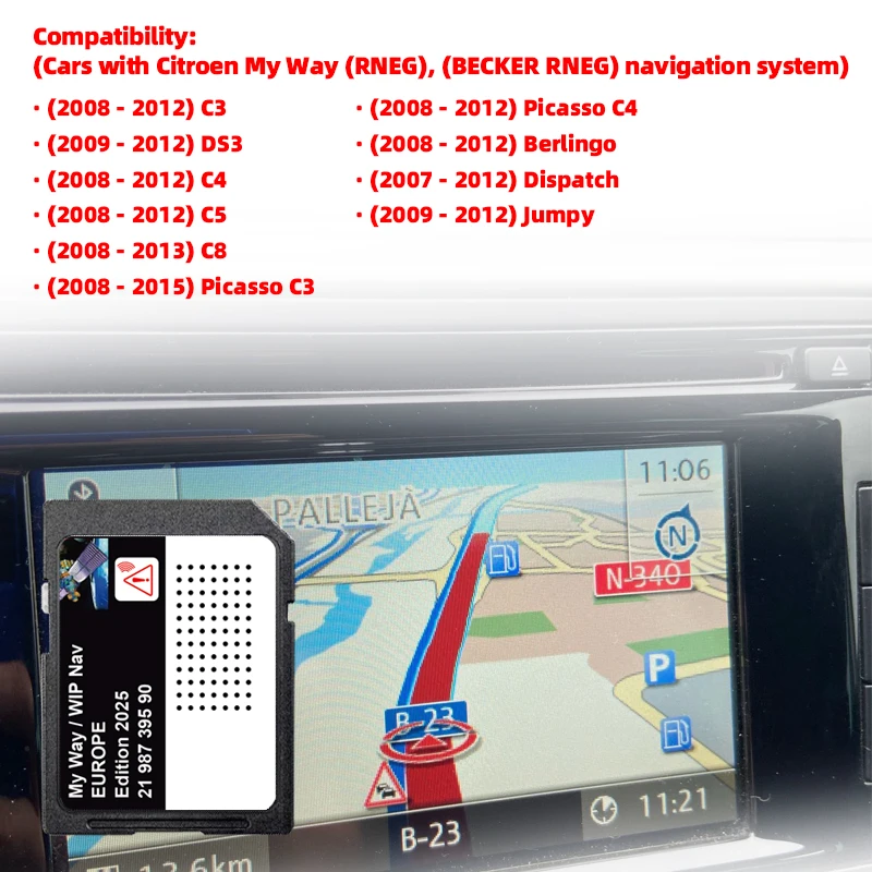 Update 2025 EU Morocco maps GPS SD Card for Citroen MyWay C3/C4/C5/C8 Picasso C3/C4 Jumpy Car Memory Software Navigation 16GB