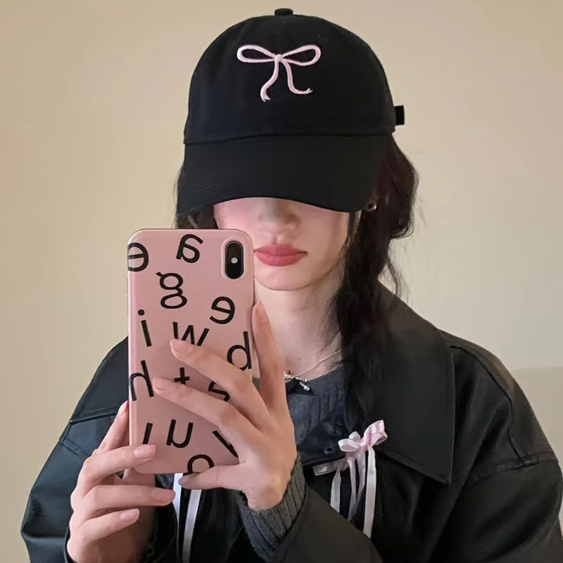 Lightweight Polyester Adjustable Baseball Cap - Cute Bowknot Dad Hat with Soft Top - Available in Multicolor for Casual Wear
