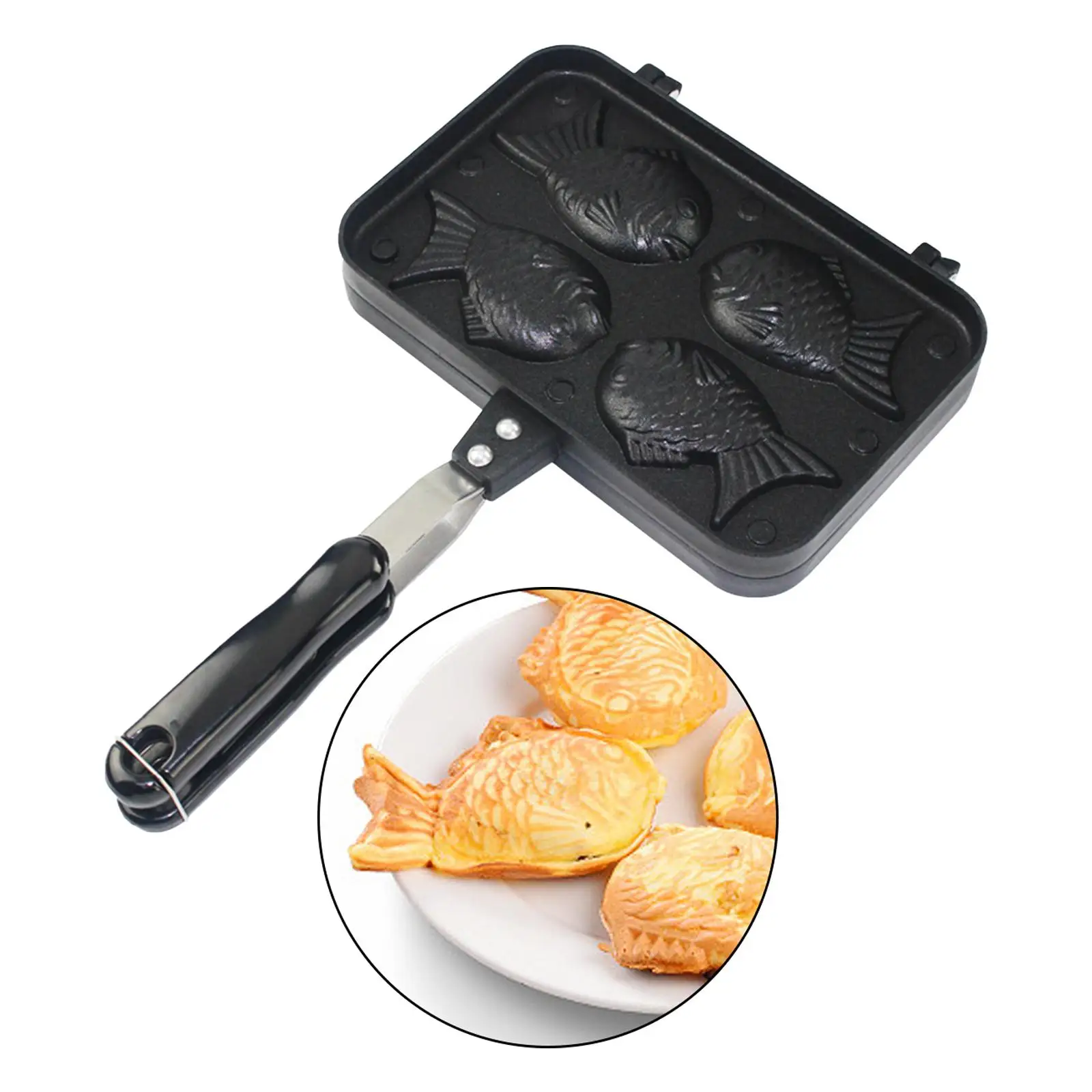 Practical Taiyaki Bakeware Cooking Baking Tools Smooth Baking Maker Convenient Breakfast Frying Pan for Camping Outdoor Party