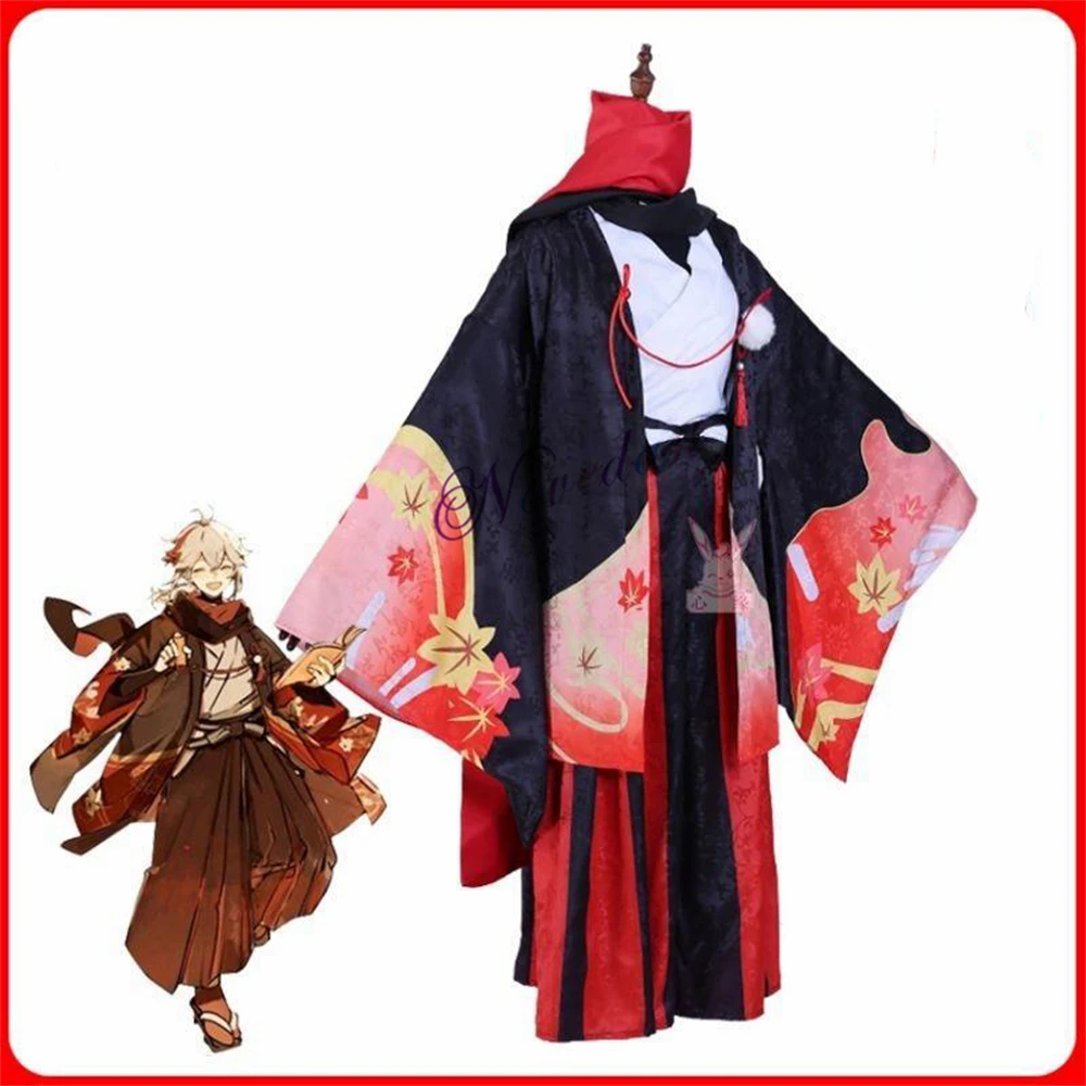 Anime Five Kasen Cosplay Kaedehara Kazuha Cosplay Costume Kimono Halloween Carnival Samurai Costume Prop Wig