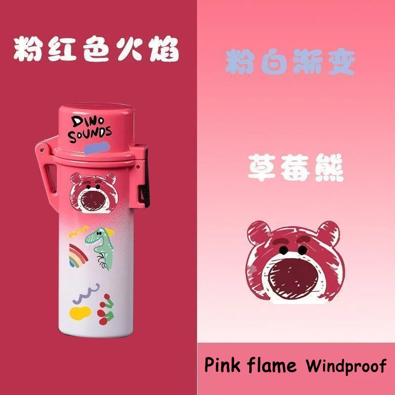 

New Clip Windproof Pink flame Cigar Lighter Cartoon Personality Straight Fire Cigar Lighter Metal Butane Gas Smoking Accessory