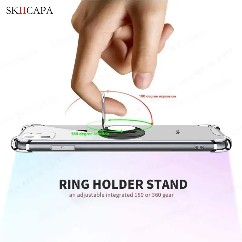 Ring Holder Wallet Card Slot Phone Case with Airbag Shockproof Soft Silicone Transparent Cover