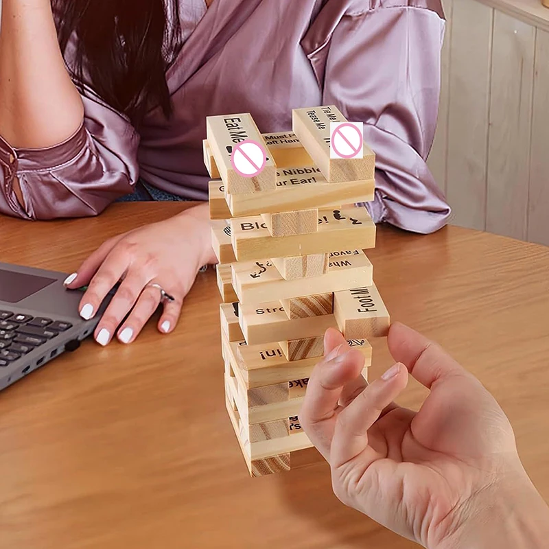 Block Tower Game 48pcs Couple Activities Date Night Ideas Valentine Tumbling Tower Stacking Blocks Game For Adults Night Party stacking blocks game