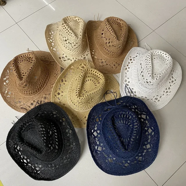 Straw Western Cowboy Hat for Women Men Classic Vintage Hollow Out Unisex  Curled Wide Brim Sun Hat Fishing Hat Climbing Cap - AliExpress