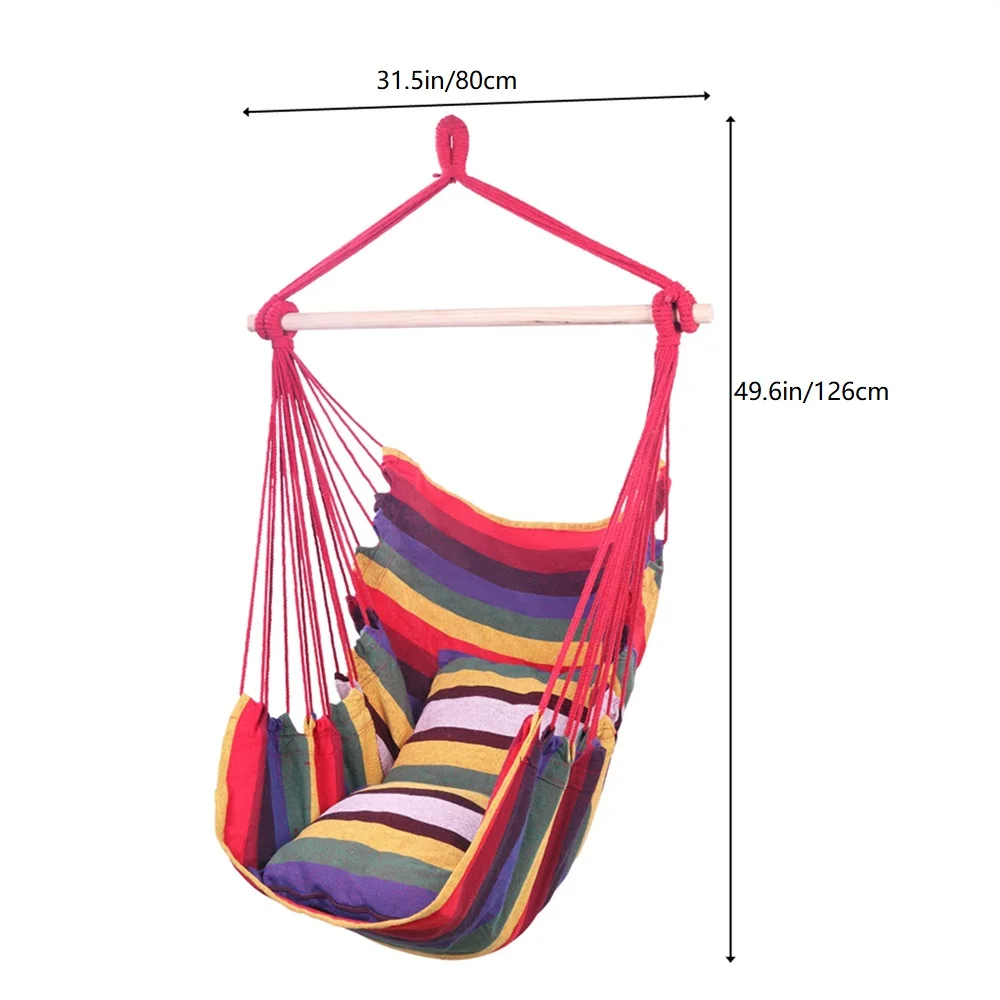 Wooden stick double pillow beach recliner camping chair swing rocker Throw pillow hanging chair Rainbow bar