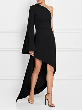 UOOZEE Abito lungo alto-basso asimmetrico monospalla tinta unita da donna 2025 Abiti longuette formali da donna da ufficio urbano nuova estate 1