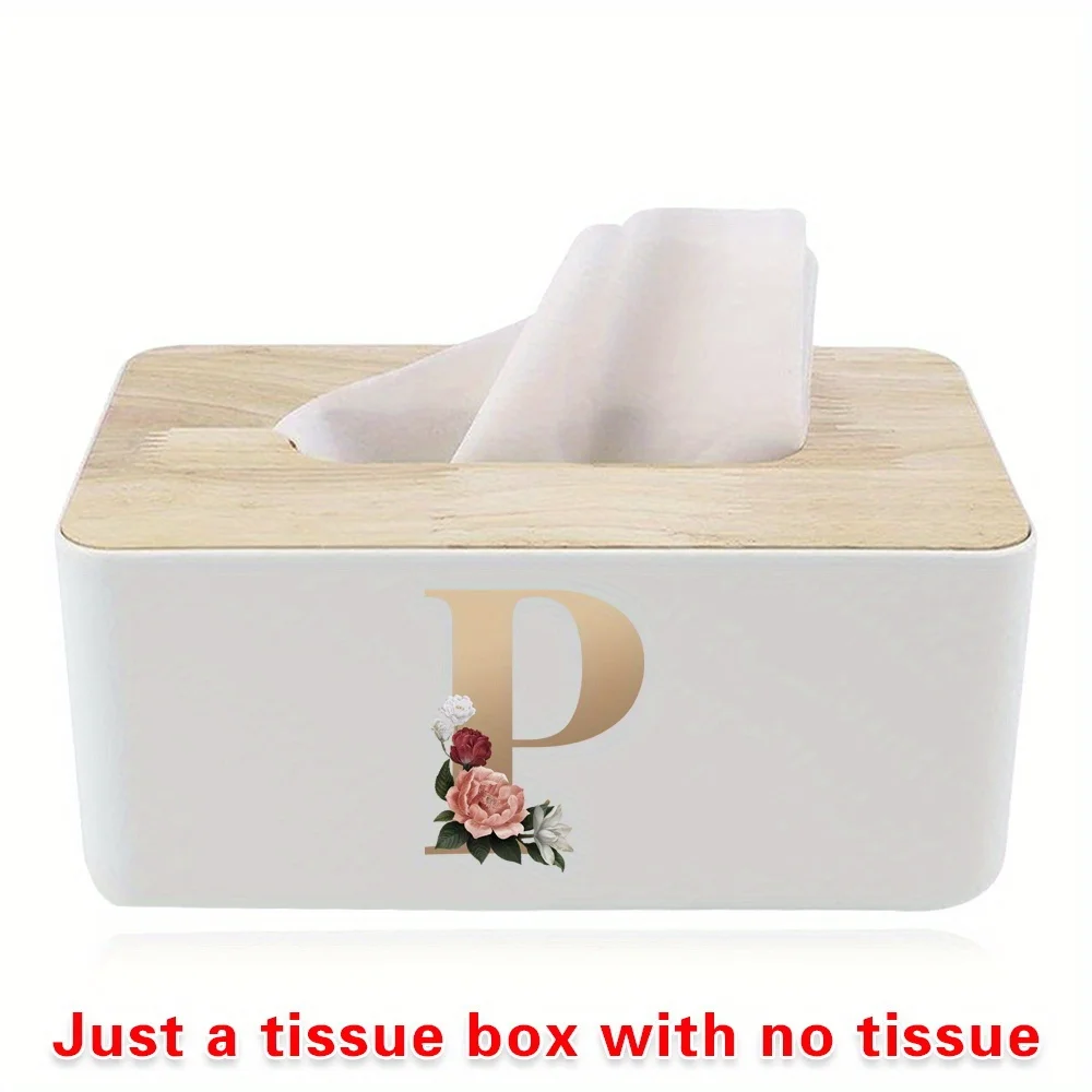 Tissue Box Napkin Rings Case Paper Box Container Reusable Bamboo Cover Car Tissue Paper Dispenser Gold 26 Letters Pattern 5