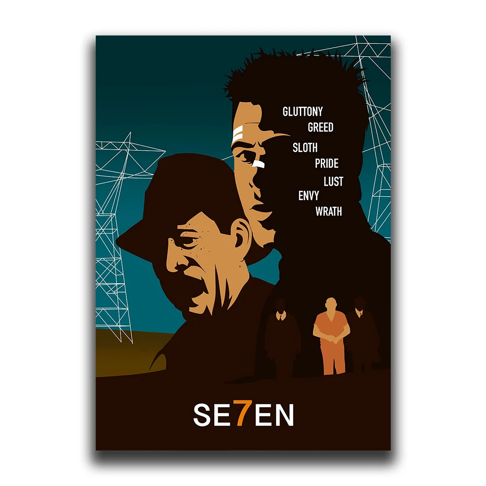Vintage Black Cinema Art: Se7en Film Canvas Wall Mural