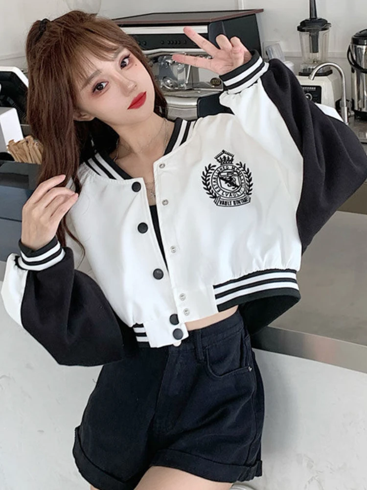 

Korean Sweet Cute Girl College Style Baseball Jacket Harajuku Street Woman Autumn Slim Loose All-match Short JSK Uniform Jacket