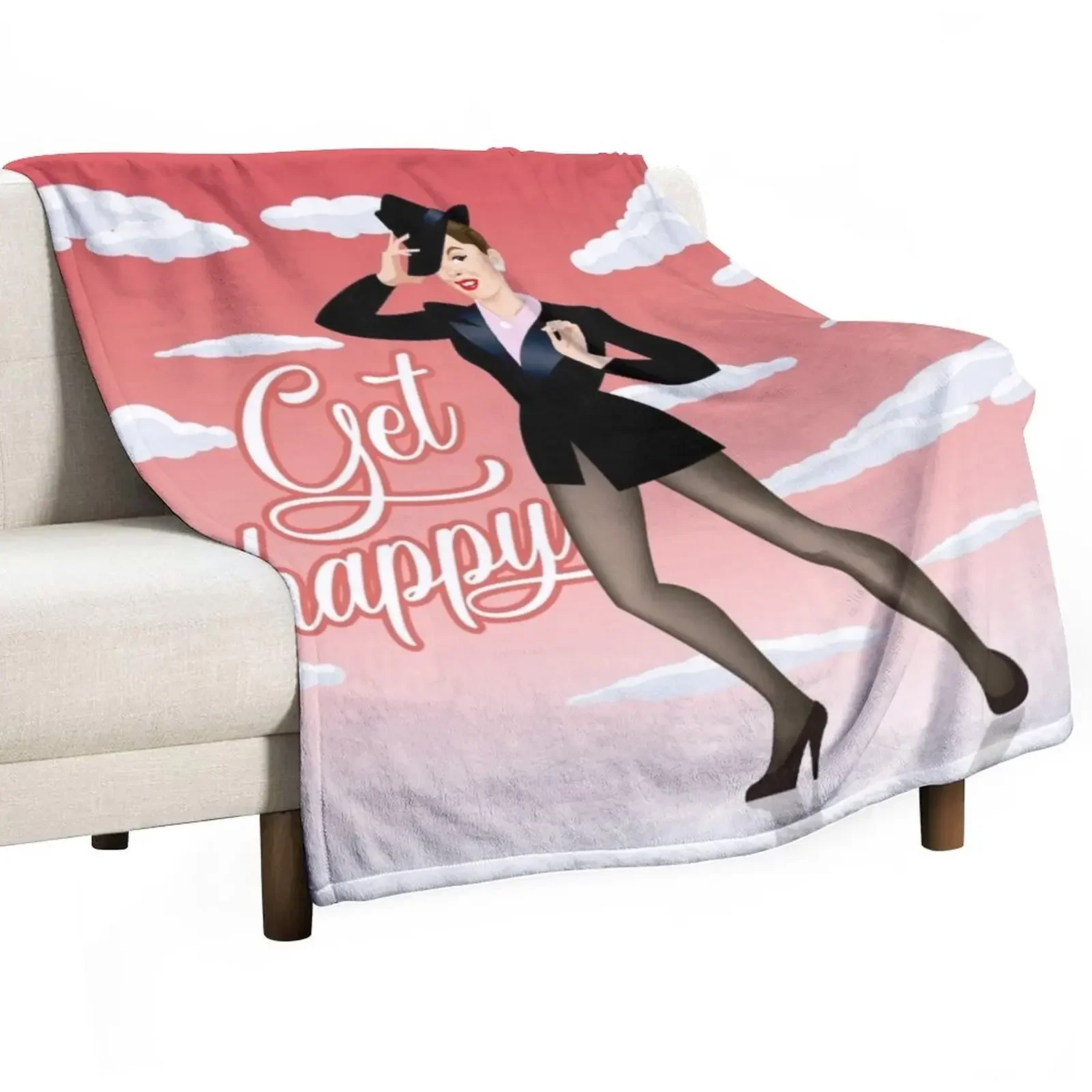 

Get happy Throw Blanket Decorative Beds Retros Flannel Fabric For Sofa Thin Blankets