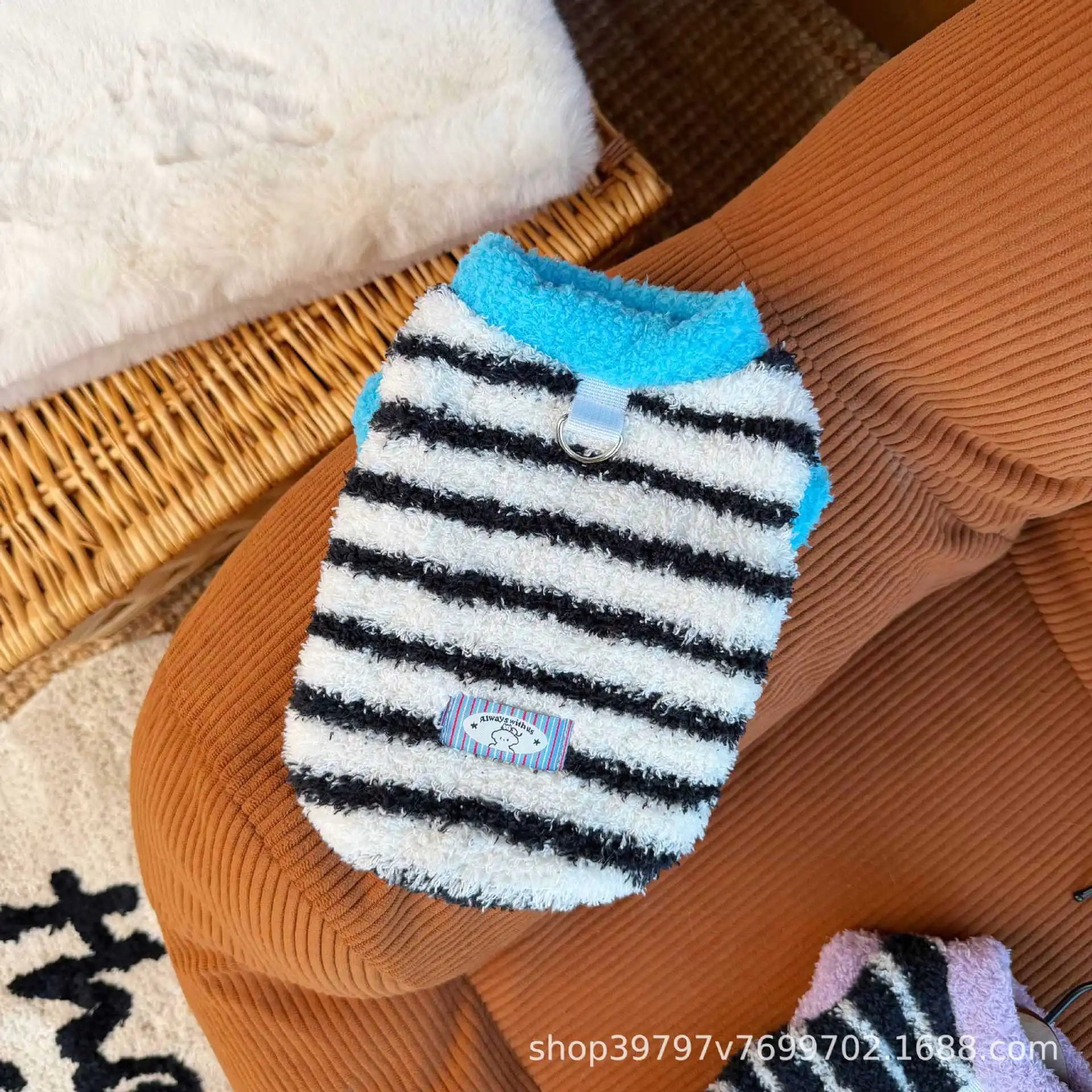 Cozy Plush Pet Vest with Stripes - Warm Fleece Dog Cat Sweater, Cute Sleeveless Outfit 5