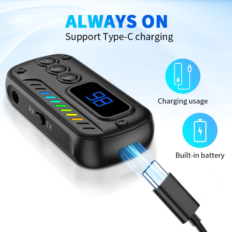 Bluetooth 5.3 Transmitter Receiver Adapter Wireless Audio For Car Music Headphone Speaker 3.5mm Jack AUX Wireless Audio Adapter