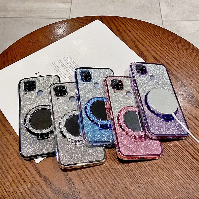 Glitter Shockproof Mirror Stand Magnetic Soft Phone Case