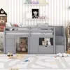 Twin Size Wood Loft Bed with Storage Drawers and Stairs Modern Farmhouse Style Multifunctional Kid's Bed Durable and Safe Grey 3