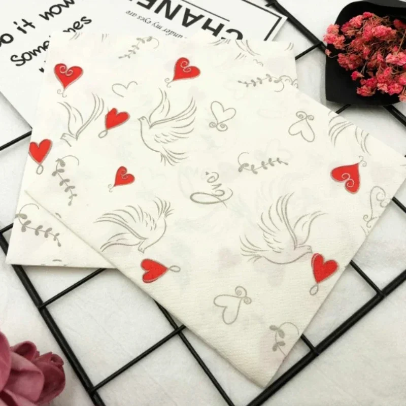 Paper Napkins Disposable Paper Placemats Tissue Paper Decoration Colourful Printed Napkin Wedding Creative Paper Napkin Wedding Heart Shaped Facial Tissue Table Setting Paper Placemat 20pcs/pac