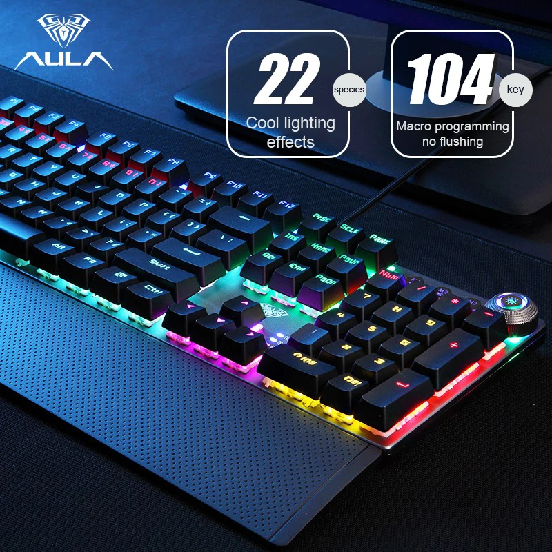 AULA F2088 기계식 키보드 레트로 펑크 104키 RGB 백라이트 유선 안티고스팅 마그네틱 손목 받침대 (PC/Mac용)