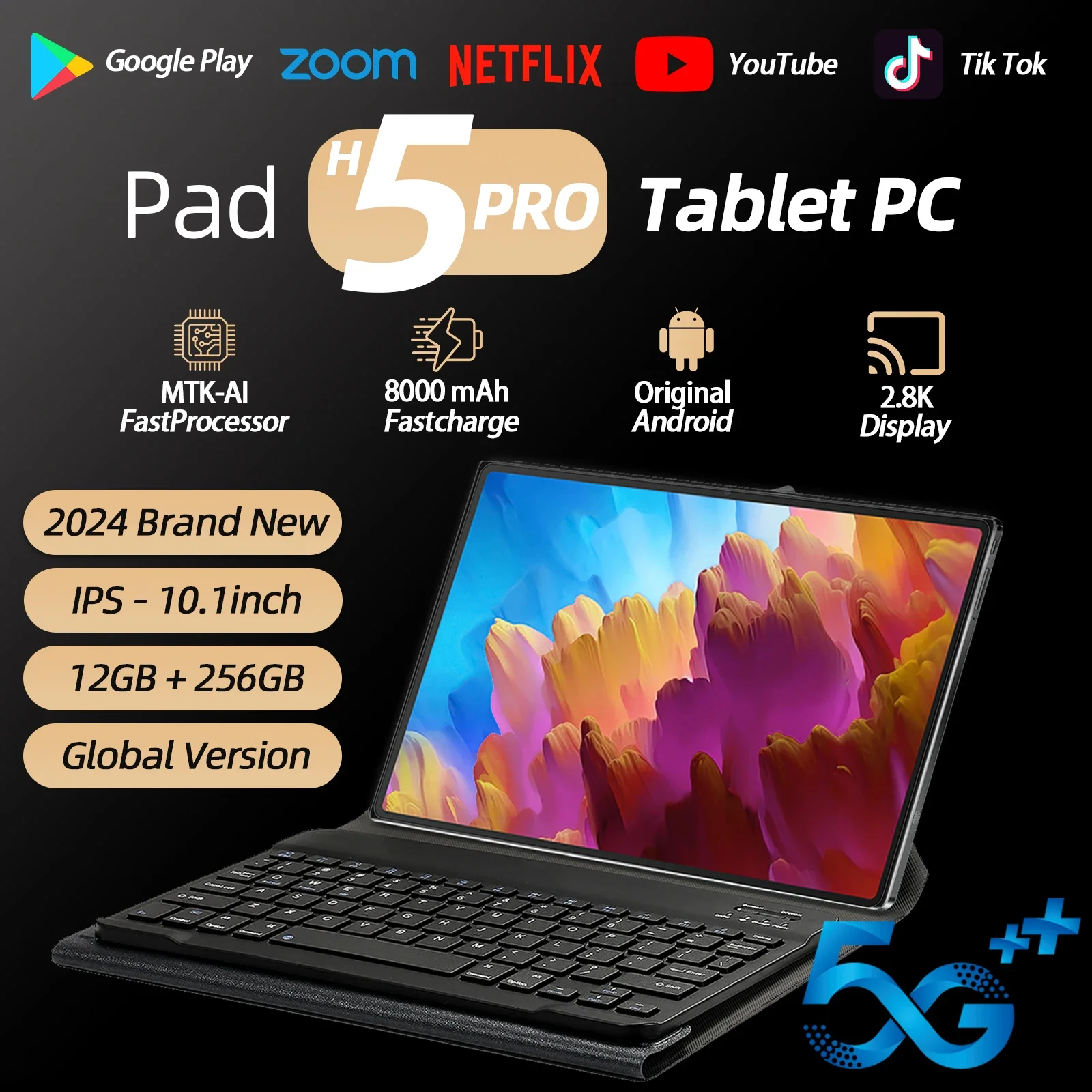 Original World Premiere Pad H5 Pro Tablette Android13 FHD 4K Display  12GB+256G Tablet PC 10.1inch 5G Dual SIM WIFI with Keyboard