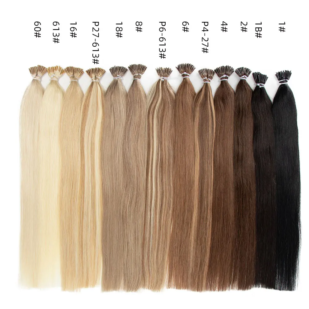 Straight I Tip Hair Extensions Human Hair 16"-24" Fusion Tip Micro Ring Machine Remy Real Human On Capsule 50pcs