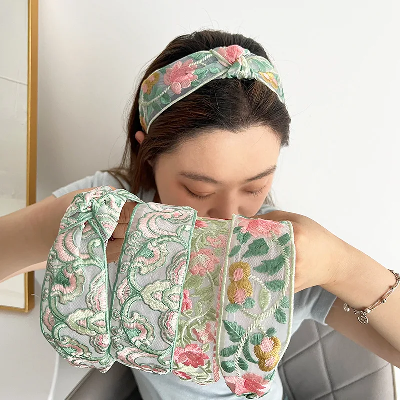 2024 New Bohemian Ethnic Style Cotton and Linen Embroidery Floral Plaid Hairband Barrettes Headband Hair Accessories  머리띠 tankinis floral hollow out ethnic tankini set in orange size m s