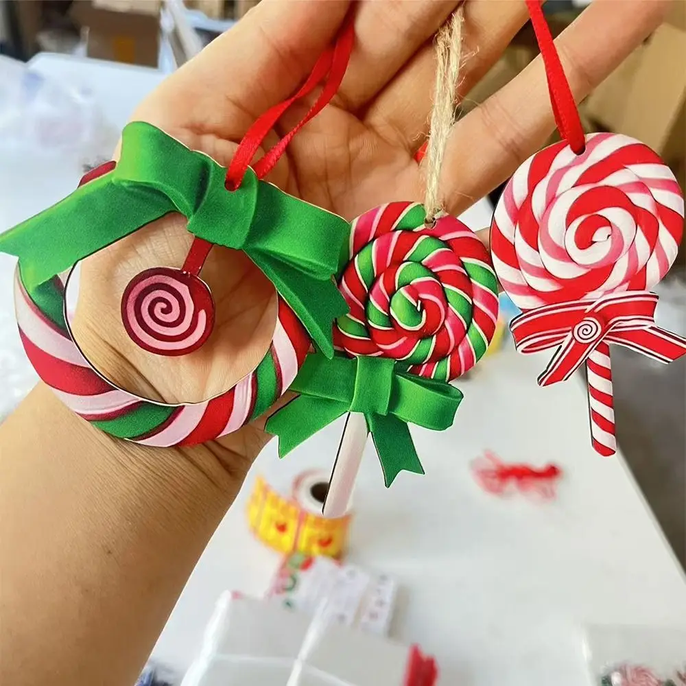 16/32Pcs Creative Christmas Lollipop Ornaments Handmade Decorative Candy Cane Wooden Pendant Colorful DIY Craft